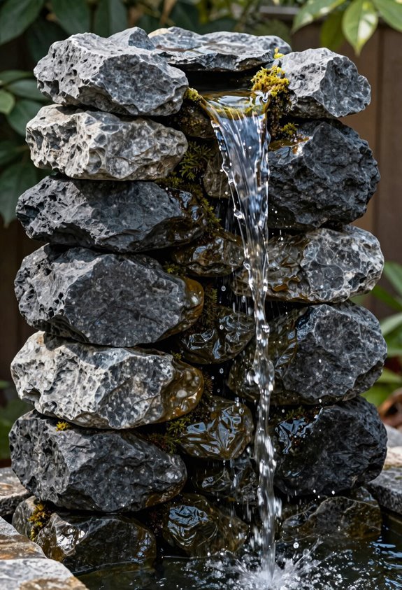 basalt column fountain with cascading water