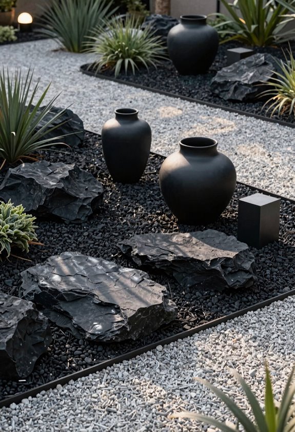 black rock bed highlights sculptural art