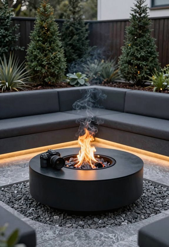 black rock firepit gathering space