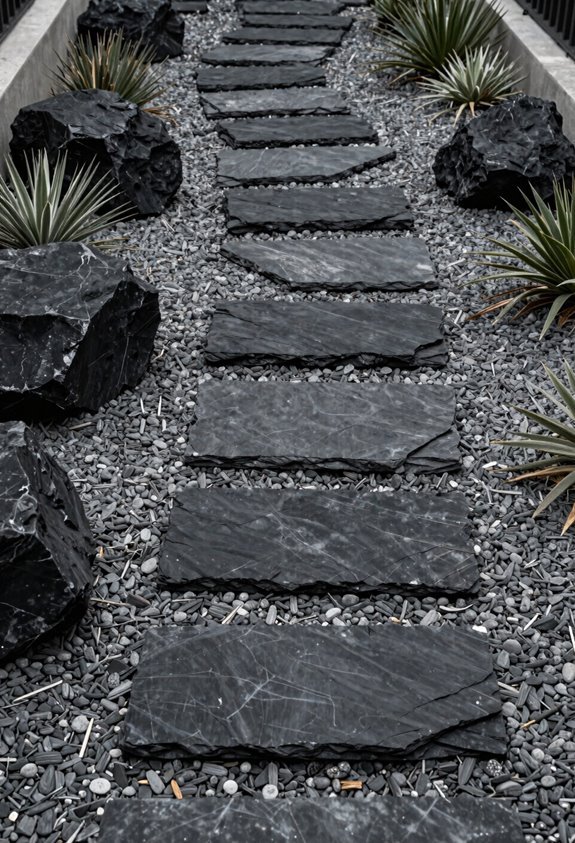 black rock path with steppingstones