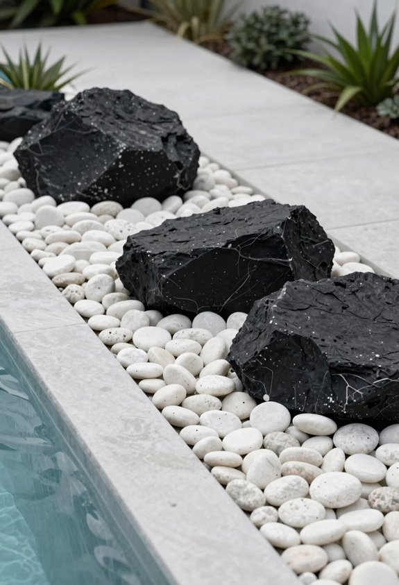 bold black rocks white stones border