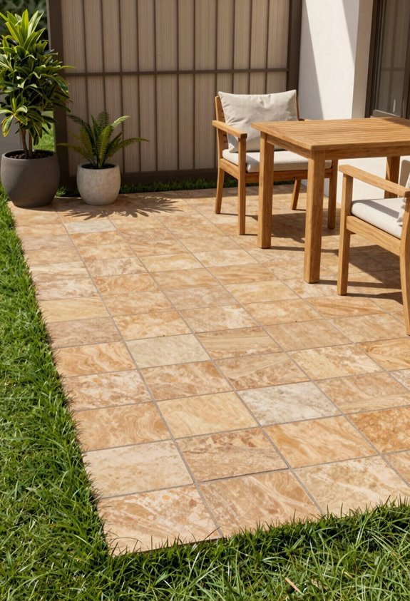 budget friendly pavers faux grass patio