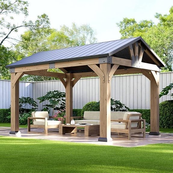 cedar wood gazebo steel roof