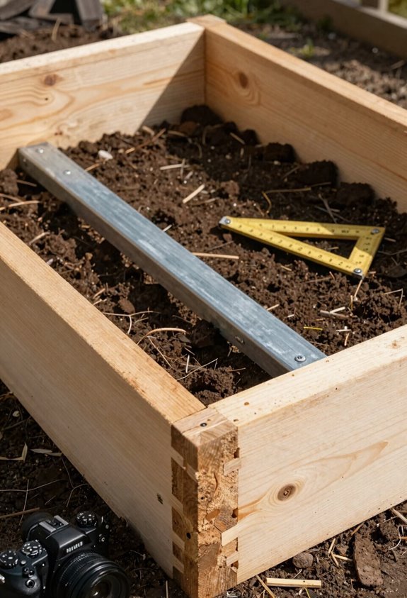 center brace prevents board bowing in raised beds