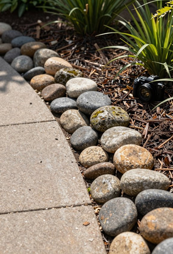 compact base leveled river rock edging