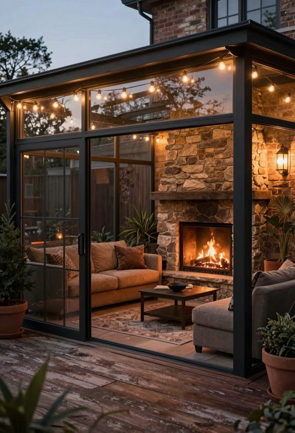 covered patio fireplace gathering warmth