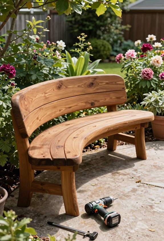 curved outdoor garden bench
