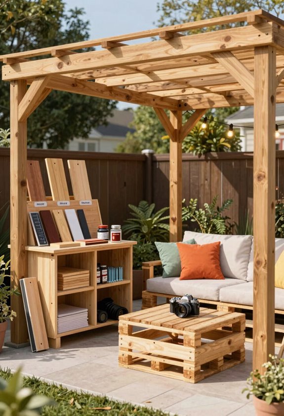diy pergola kit with repurposed seating