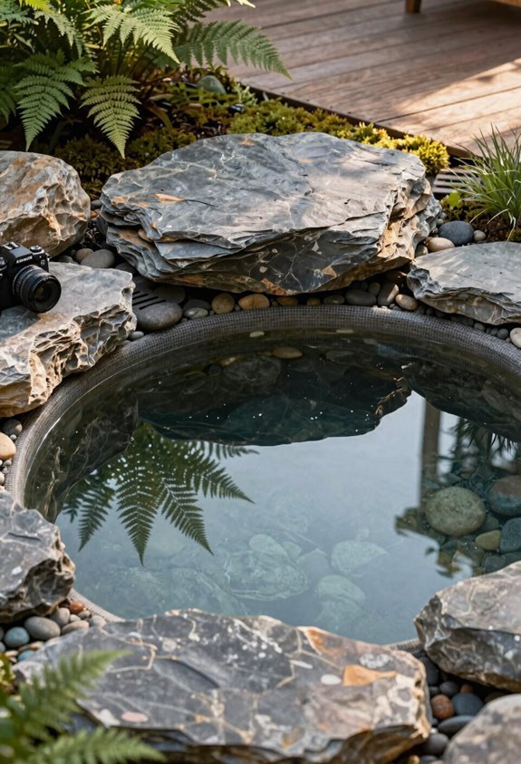 grate anchored concealed with rocks