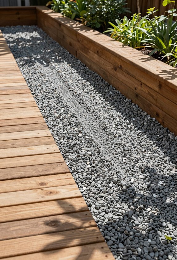 gravel garden with cedar walkway