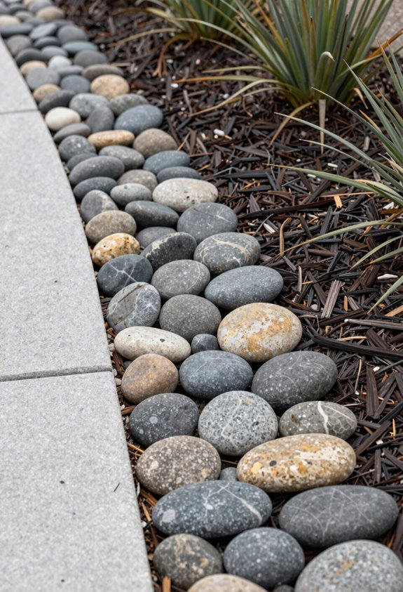 layer rocks over mulch edging