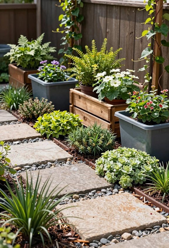 layered ground covers with containers