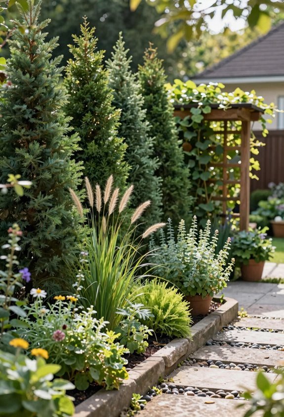 leyland cypress privacy hedge along property line