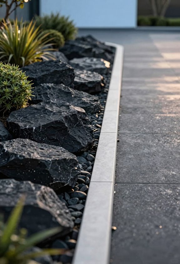 modern black rock driveway border design
