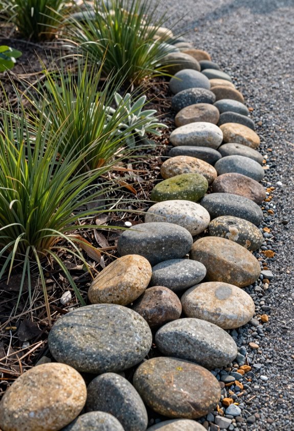 river rock edging for low water borders