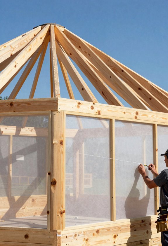 roof framing with rafter network and overhangs