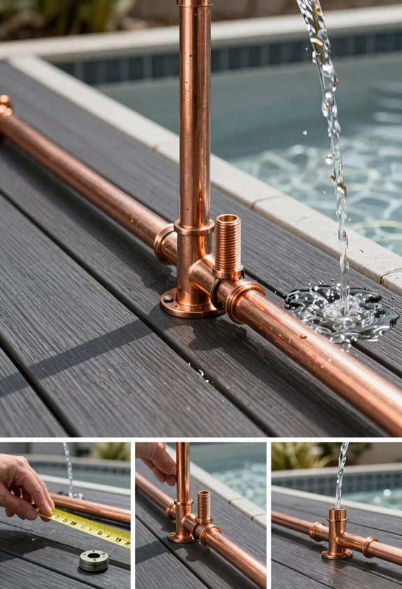 screened decking supports fountain plumbing