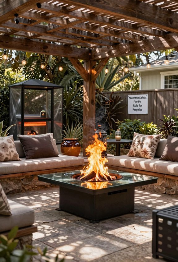 Can You Have a Fire Pit Under a Pergola? 1 ten foot clearance safe pergola fire