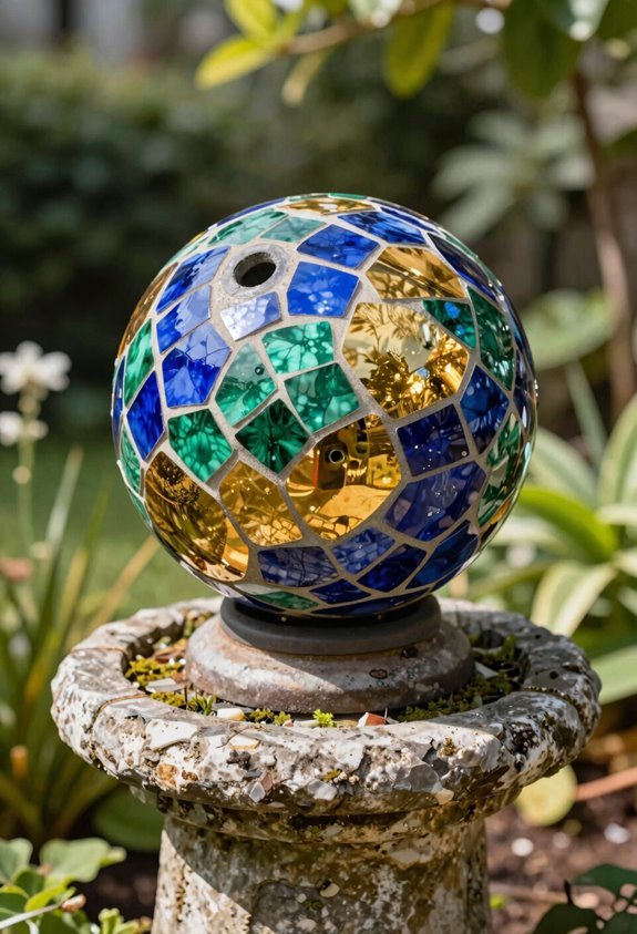 thrifted bowling ball mosaics assembly