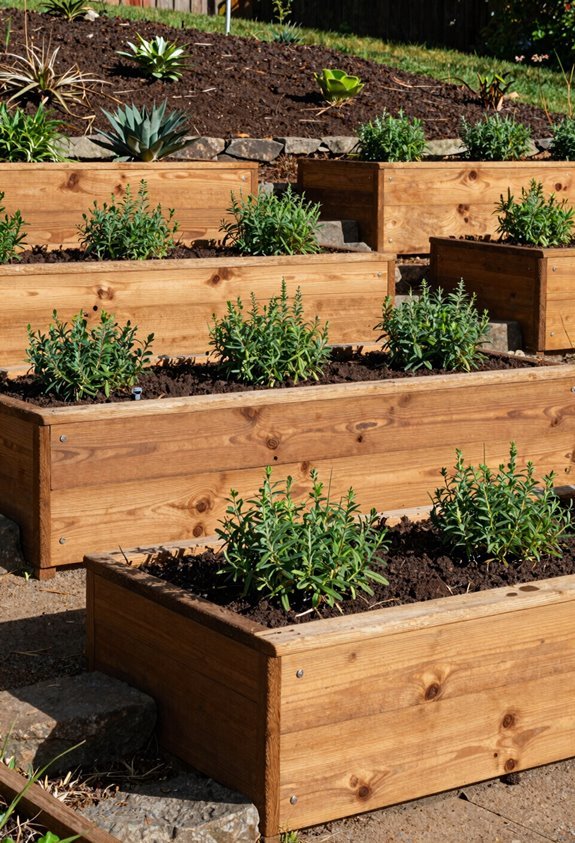 tiered cedar sloped garden beds