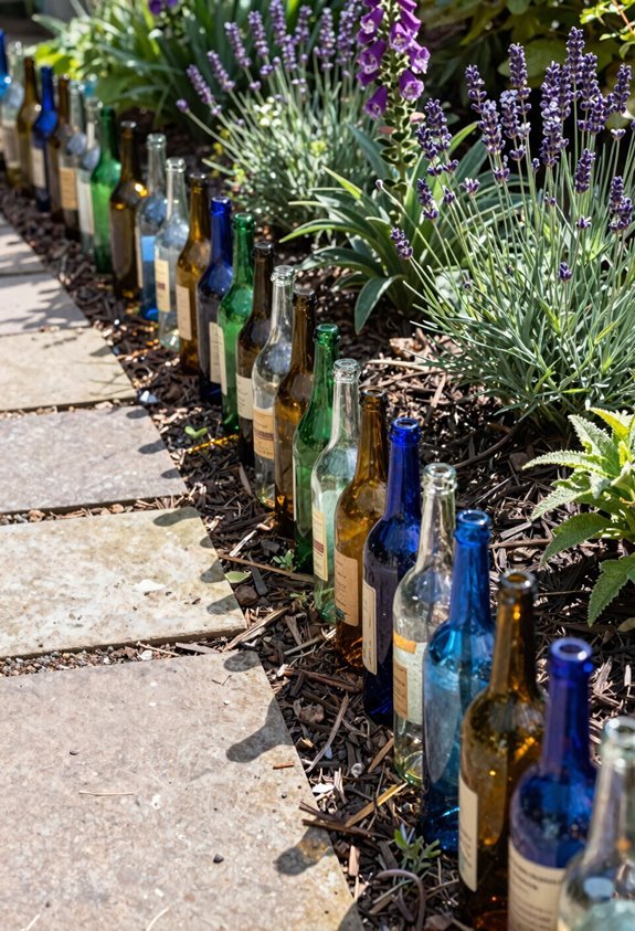 upcycled bottles form edging