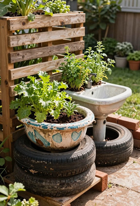 upcycled sinks and tires beds