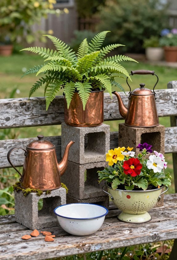 upcycled thrifted kitchenware planters