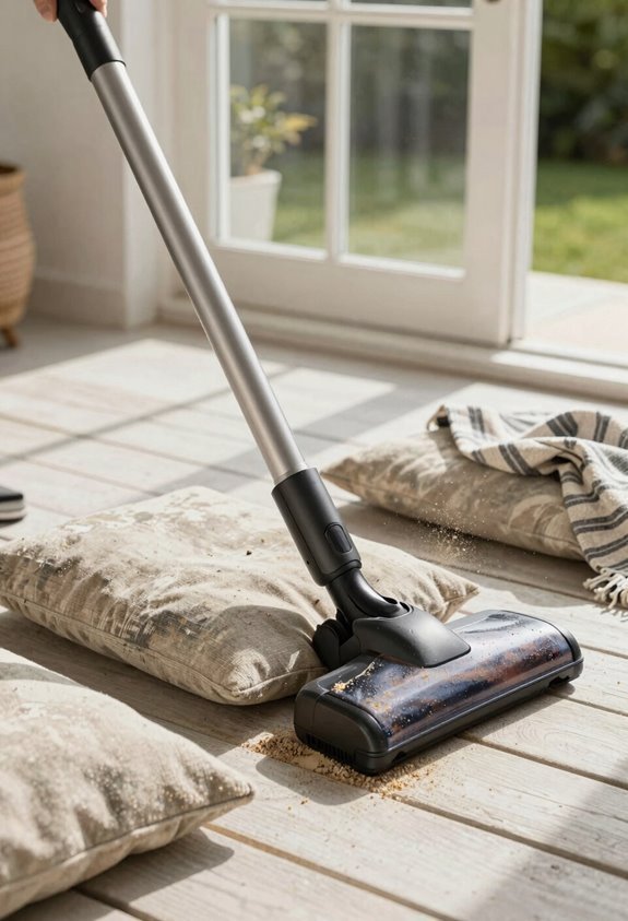 vacuum then damp spot cleaning