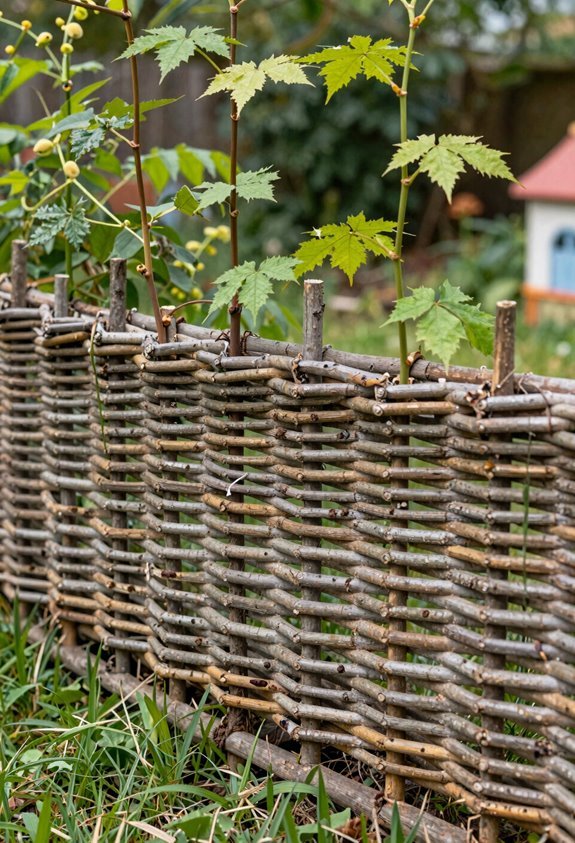 weaving wattle fence with willows