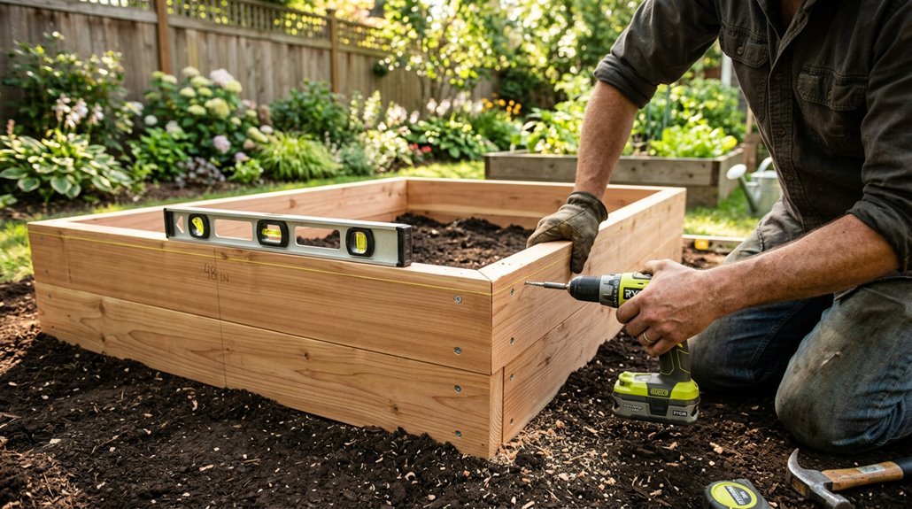wooden raised bed construction steps